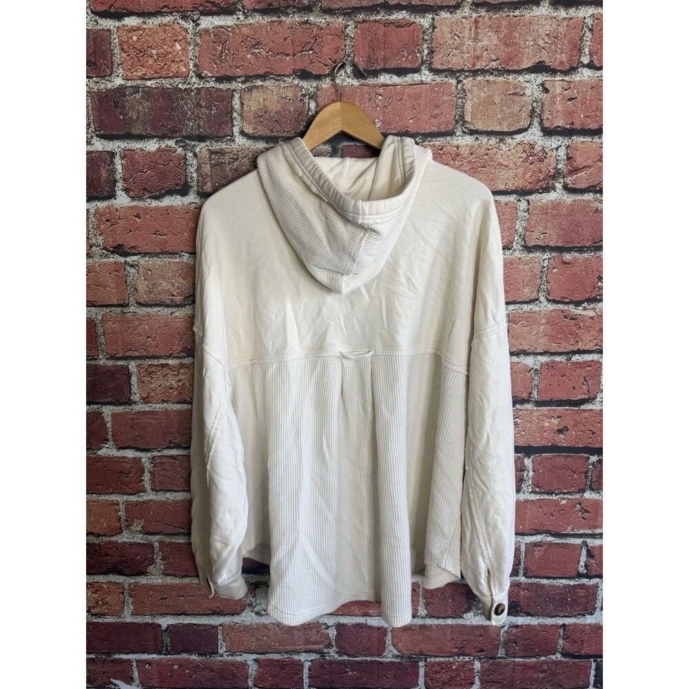American Eagle Womens Ivory Long Sleeve Waffled Button Up Sweater Oversize L/XL
